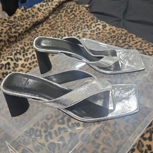 Elegant Silver Block Heel Sandals